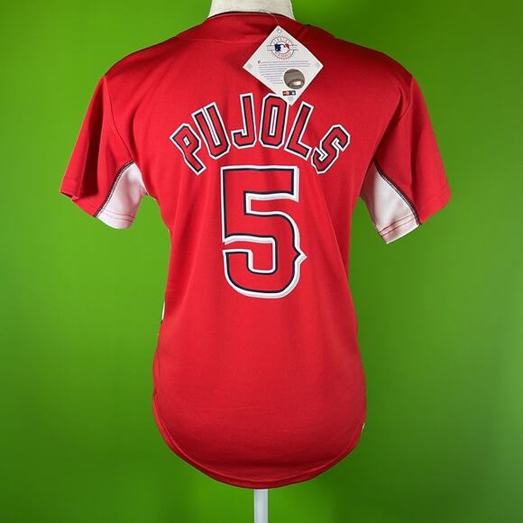 Majestic Red Baseball Jersey with PUJOLS Logo Kids Size L - Picture 3 of 3